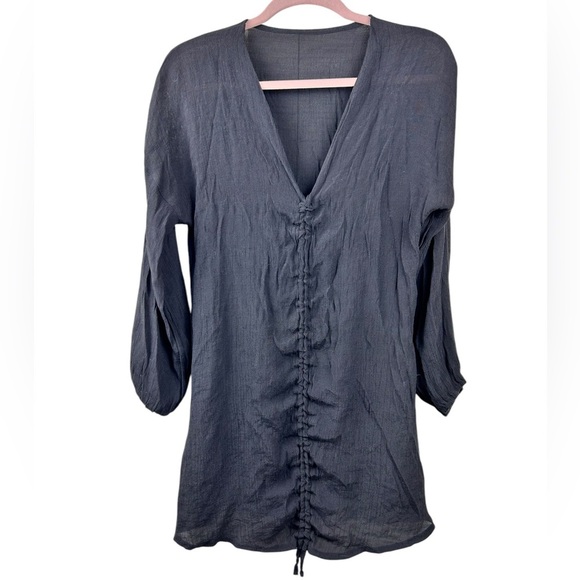 None Other - Black vneck long sleeve beach pool coverup, S, oversized, ruching, lightweight